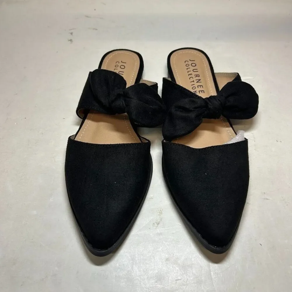 Journee Collection Womens 8 N Black Telulah Pointed Toe Slip On Flats NIB RI0